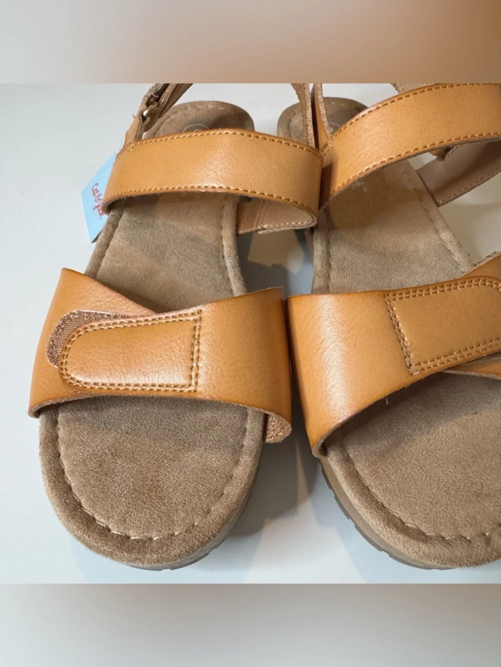 Cat & Jack Toddler Girls Tan Sandals Size 2 Double Strap Velcro Comfort